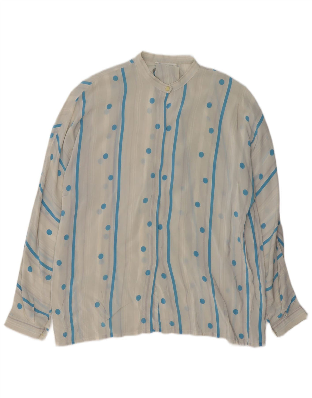 Camicetta camicia vintage da donna UK 16 grande pois bianco