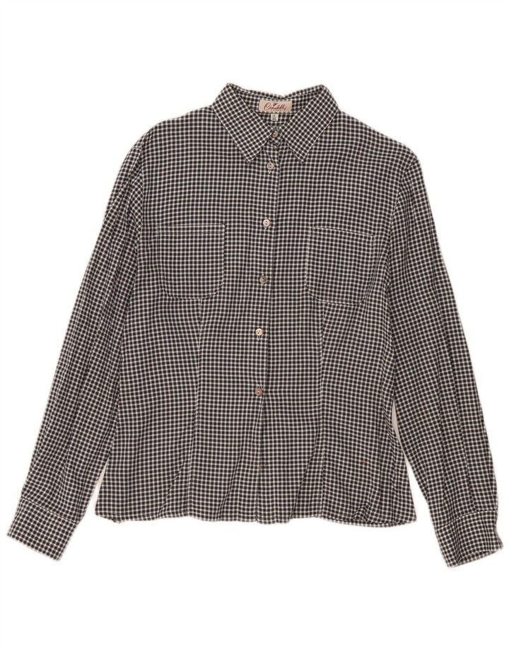 Camicia da donna vintage IT 46 Large in cotone a quadretti neri