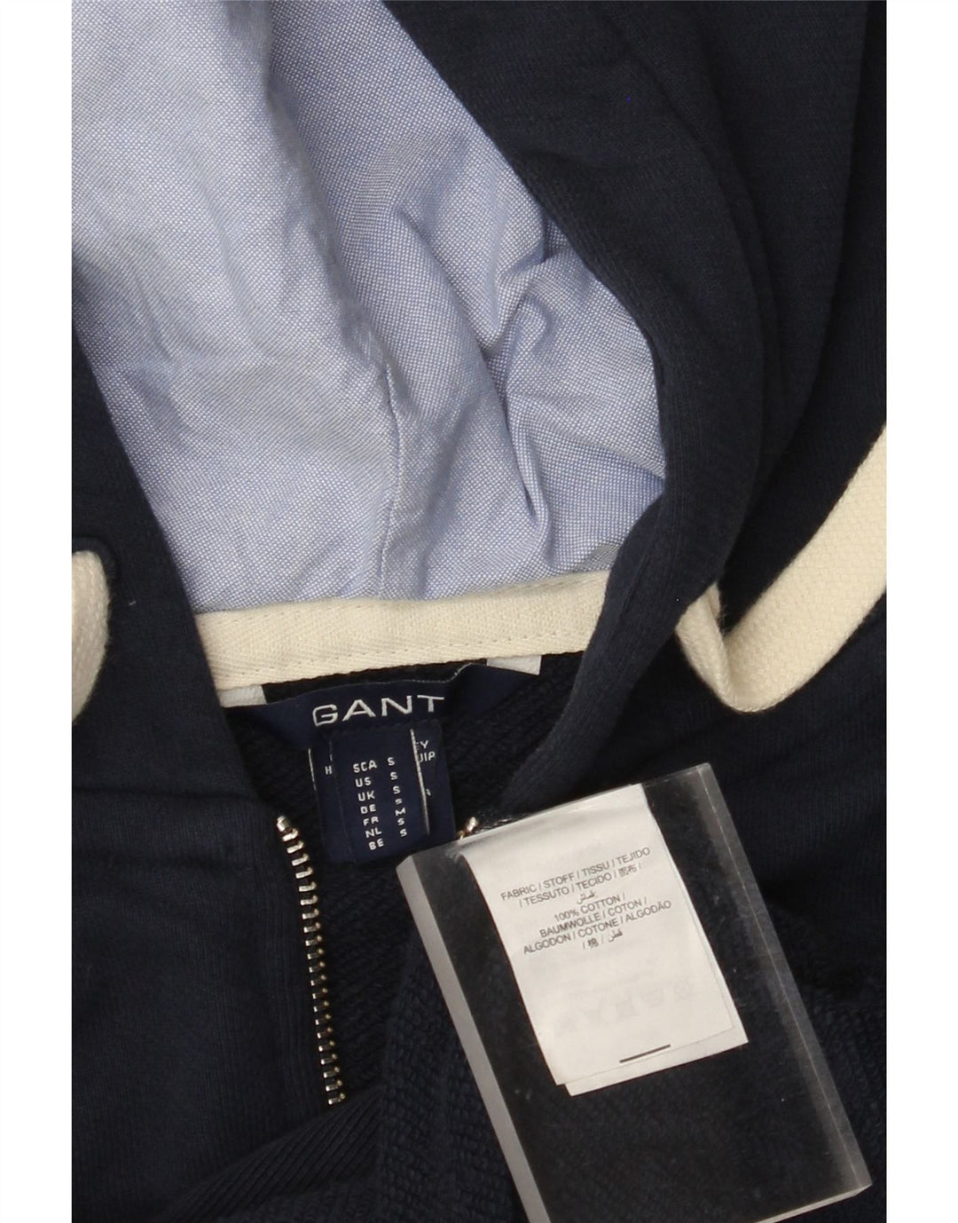 GANT Maglione con cappuccio e zip grafica da uomo piccolo in cotone blu navy