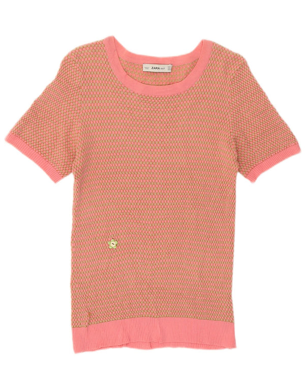 Maglione con scollo a barca da donna Zara UK 12 Rosa medio geometrico