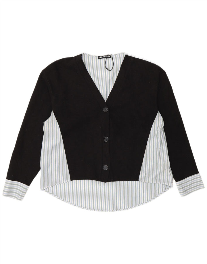 Camicia Zara da donna camicetta UK 14 cotone a righe nere medie