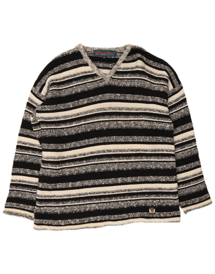 Maglione da uomo con scollo a V Chambers in cotone a righe nere medie