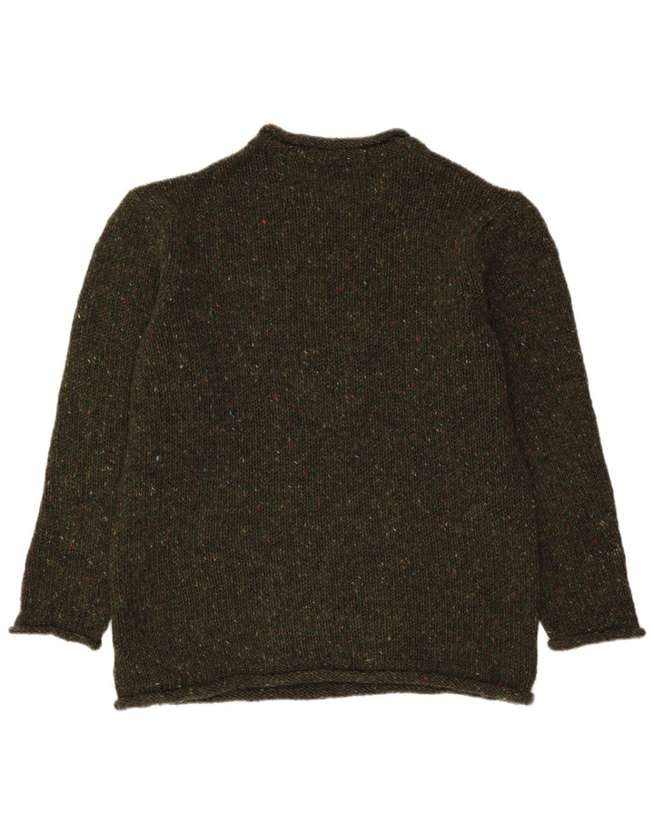 Aran Crafts Maglione da uomo con scollo a barca in lana media color kaki