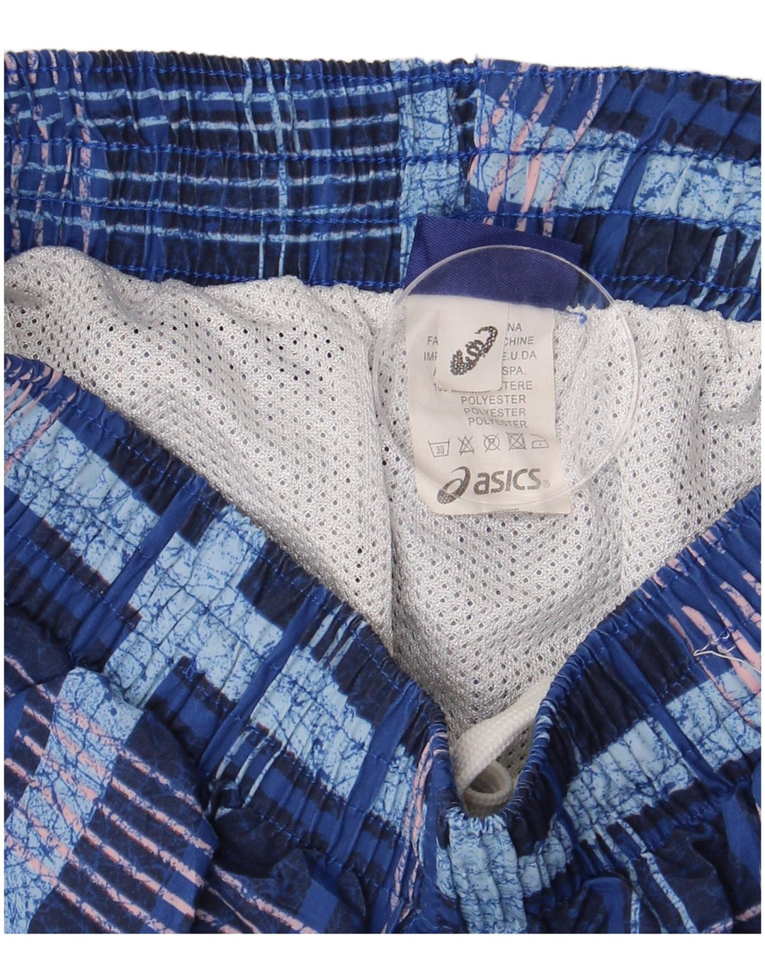 Pantaloncini da bagno ASICS da uomo a quadri piccoli blu in poliestere