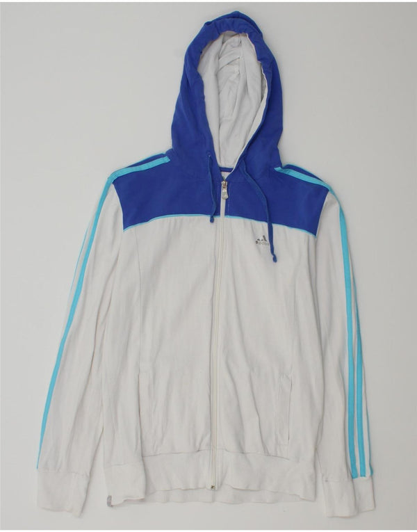 Maglione con cappuccio e zip da donna Adidas UK 14 Large White Colourblock Cotton
