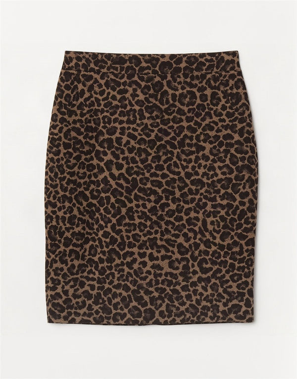 Gonna dritta da donna Marks & Spencer UK 16 grande W34 beige stampa animalier