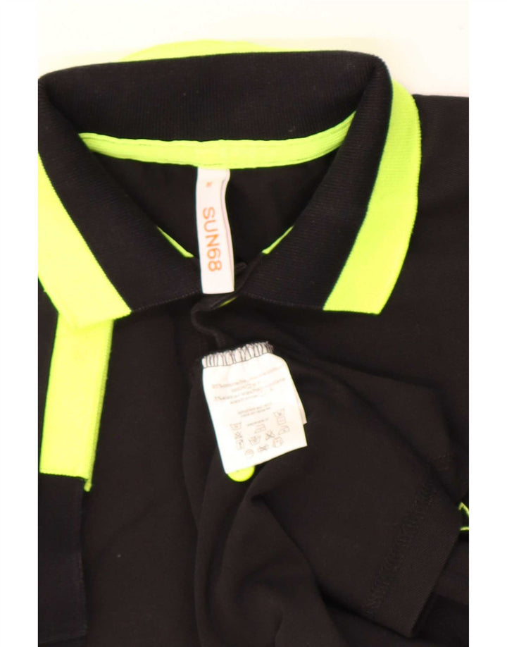 Polo da uomo Sun68 in cotone color block medio nero