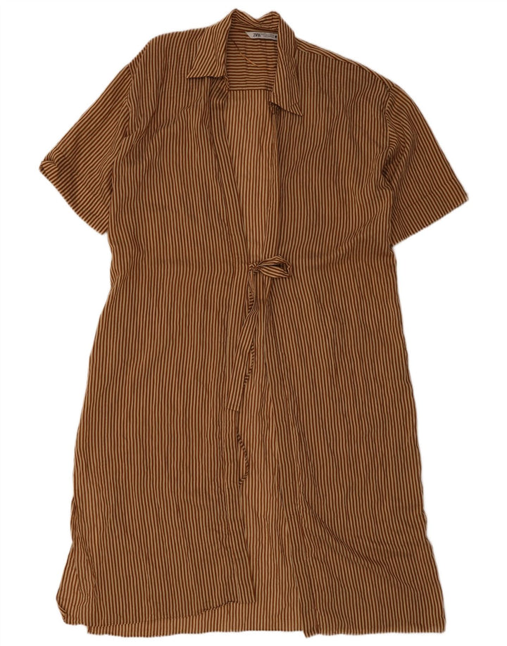 Abito a vestaglia oversize da donna Zara UK 10 piccolo gessato marrone
