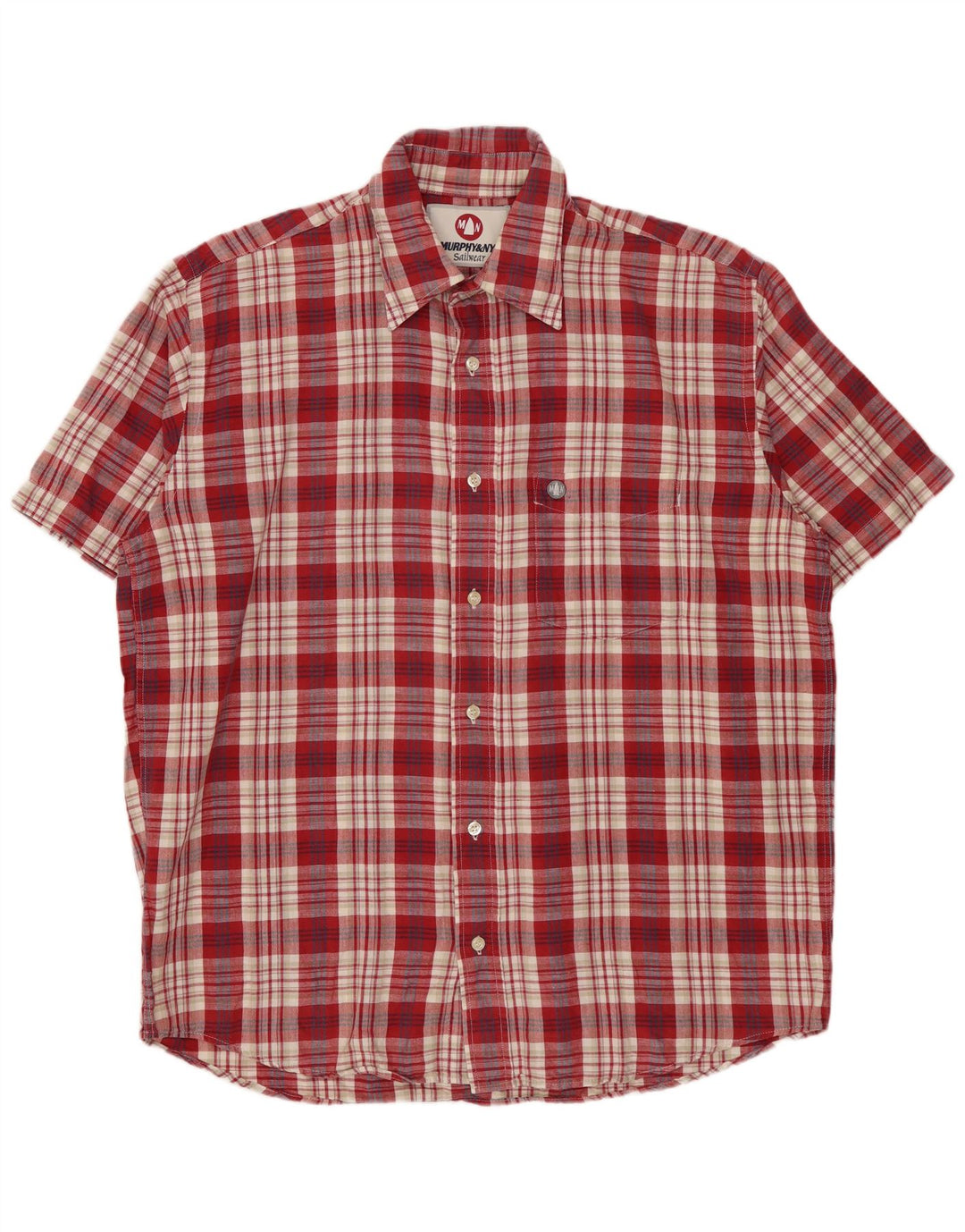 MURPHY & NYE Camicia a maniche corte da uomo in cotone a quadri rossi grandi