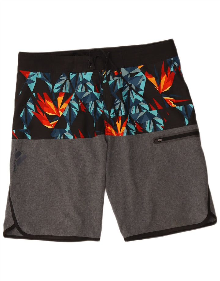 Pantaloncini da bagno da uomo Adidas in poliestere geometrico grigio medio