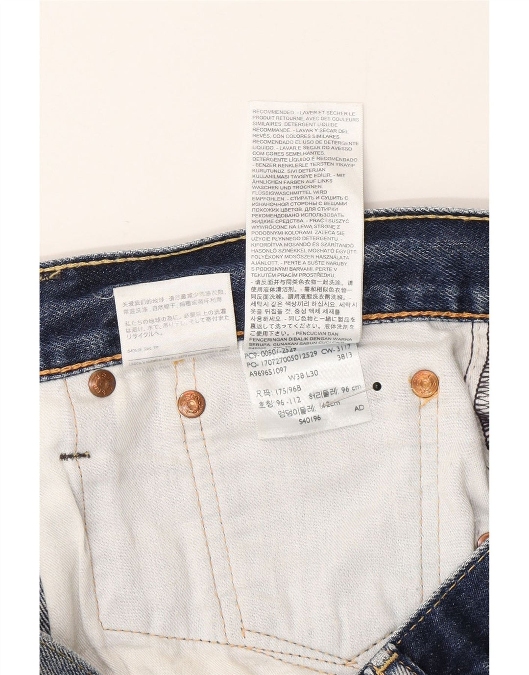 Levi's Uomo 501 Jeans dritti W38 L30 Cotone blu navy