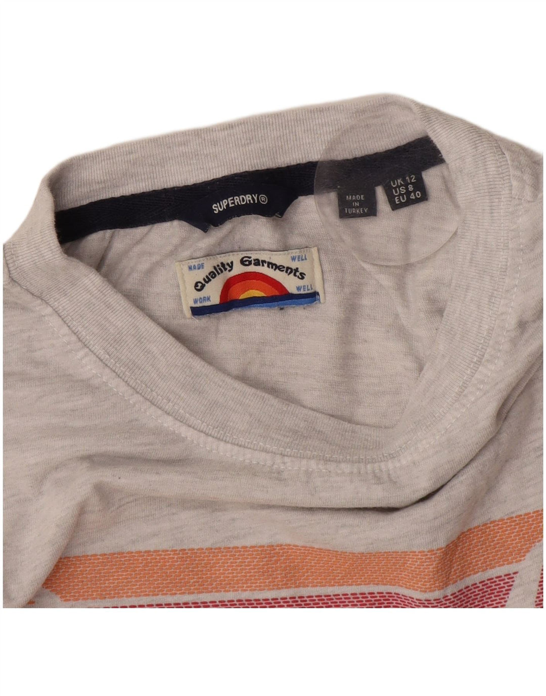 T-shirt grafica corta da donna Superdry UK 12 grigio medio a righe