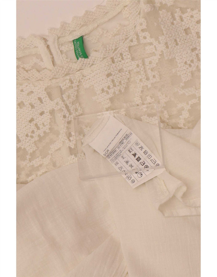 Camicetta a maniche lunghe da donna Benetton Top UK 10 Small Cotone bianco