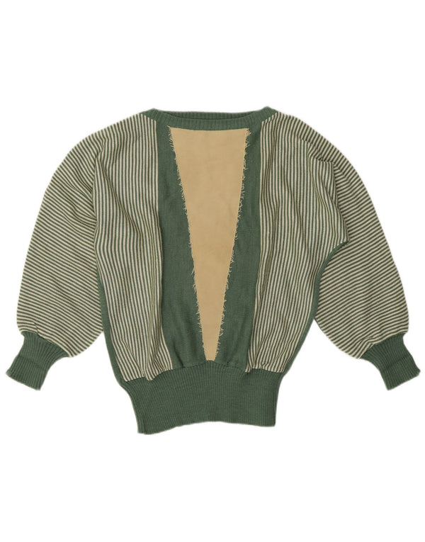 Maglione vintage da donna con scollo a barca UK 16 a righe verdi grandi