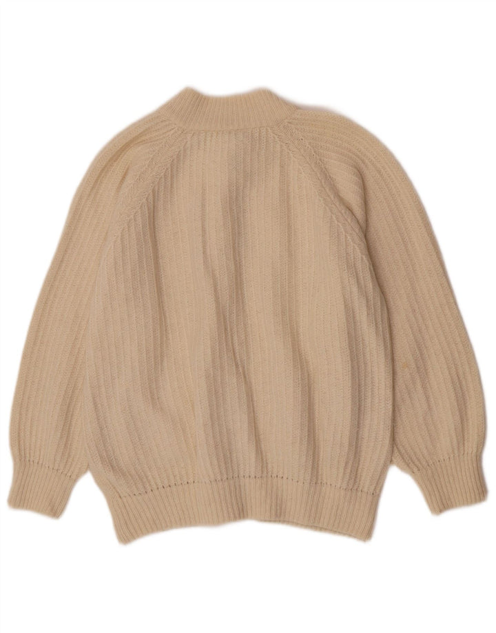 Maglione cardigan da donna vintage UK 16 grande lana bianco sporco