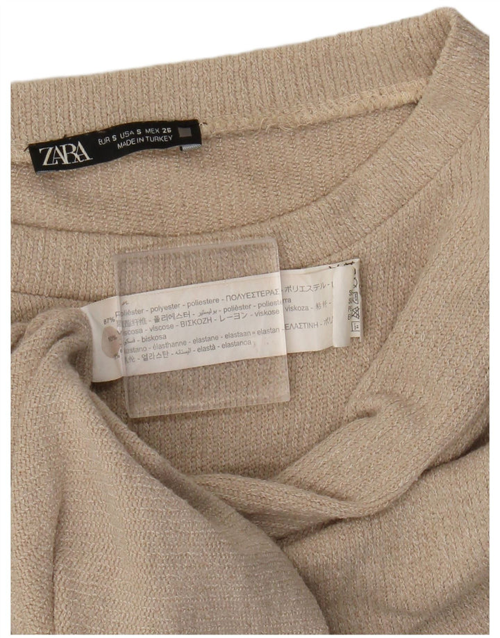 Maglione corto con scollo a barca da donna Zara UK 10 piccolo poliestere beige