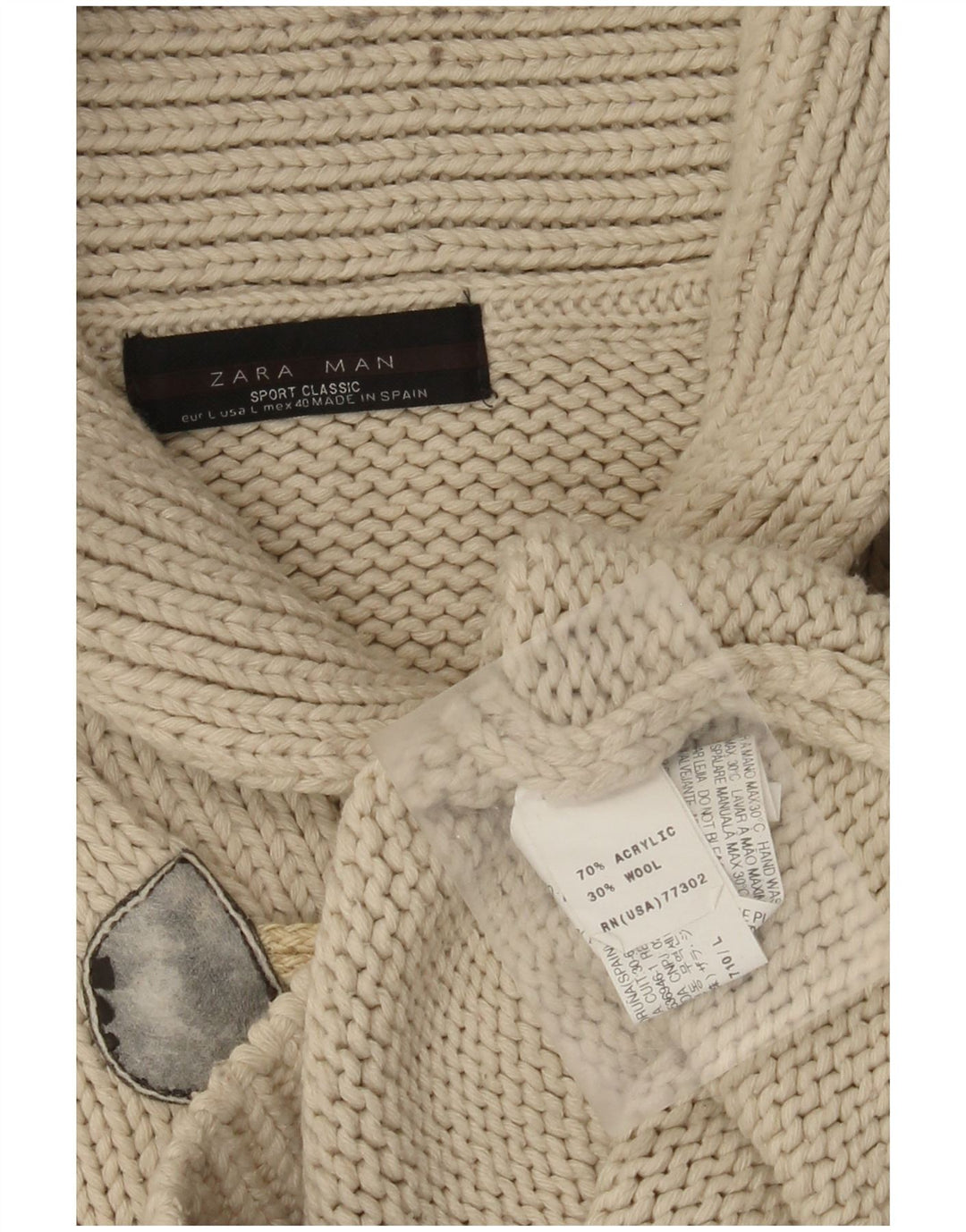 Maglione Zara da uomo con collo a scialle, grande, in acrilico beige