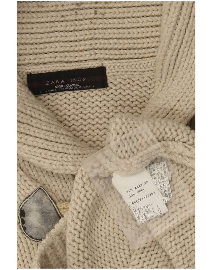 Maglione Zara da uomo con collo a scialle, grande, in acrilico beige