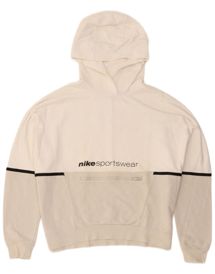 Felpa con cappuccio grafica Nike da uomo in cotone color block bianco medio