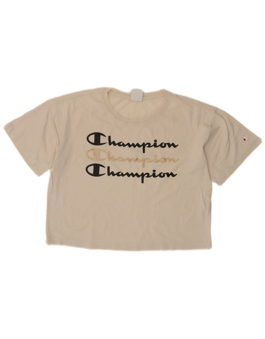 CHAMPION T-shirt corta con grafica oversize da donna UK 10 piccola bianco sporco
