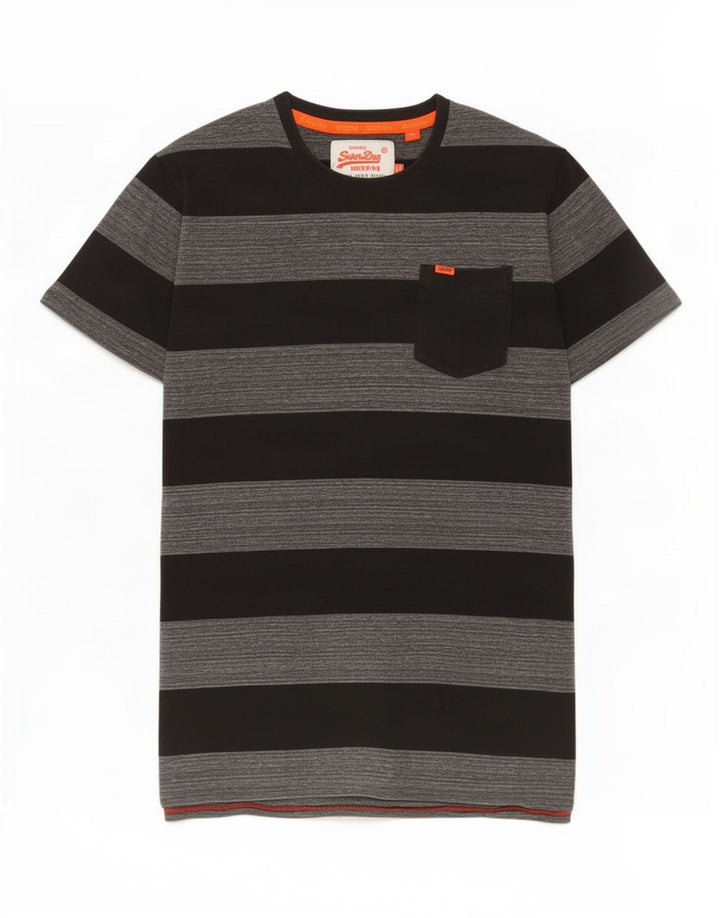T-shirt da uomo Superdry Top in cotone a righe grigio medio