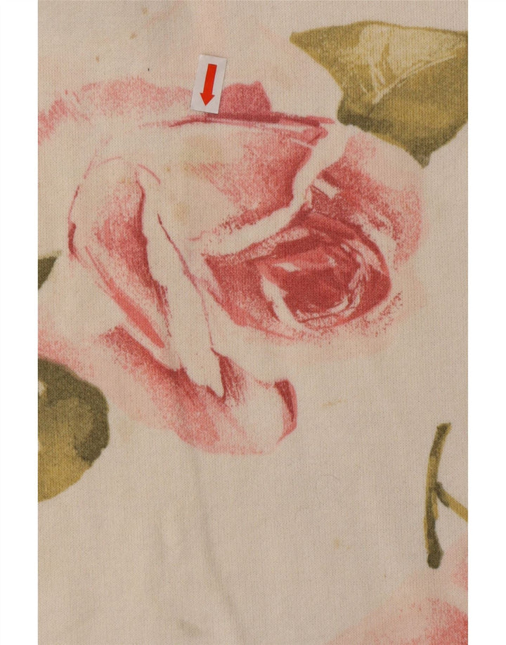 Top da donna VINTAGE a maniche lunghe UK 16 grande cotone floreale bianco sporco