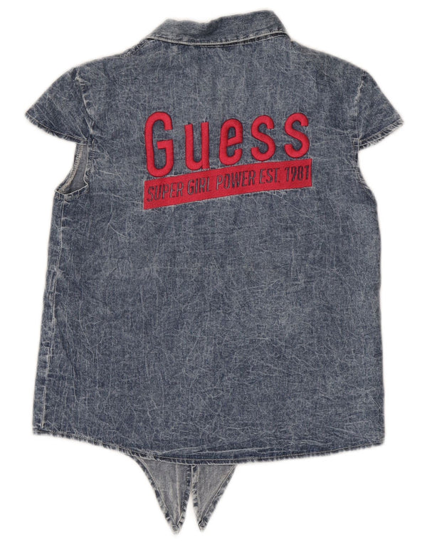 Guess Camicia in denim a maniche corte con grafica da donna UK 14 Cotone blu medio