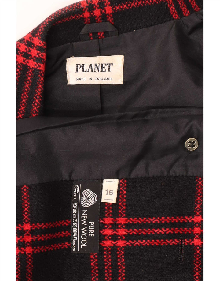 Planet Womens Double Breasted Blazer Jacket UK 16 Large Black Plaid Wool