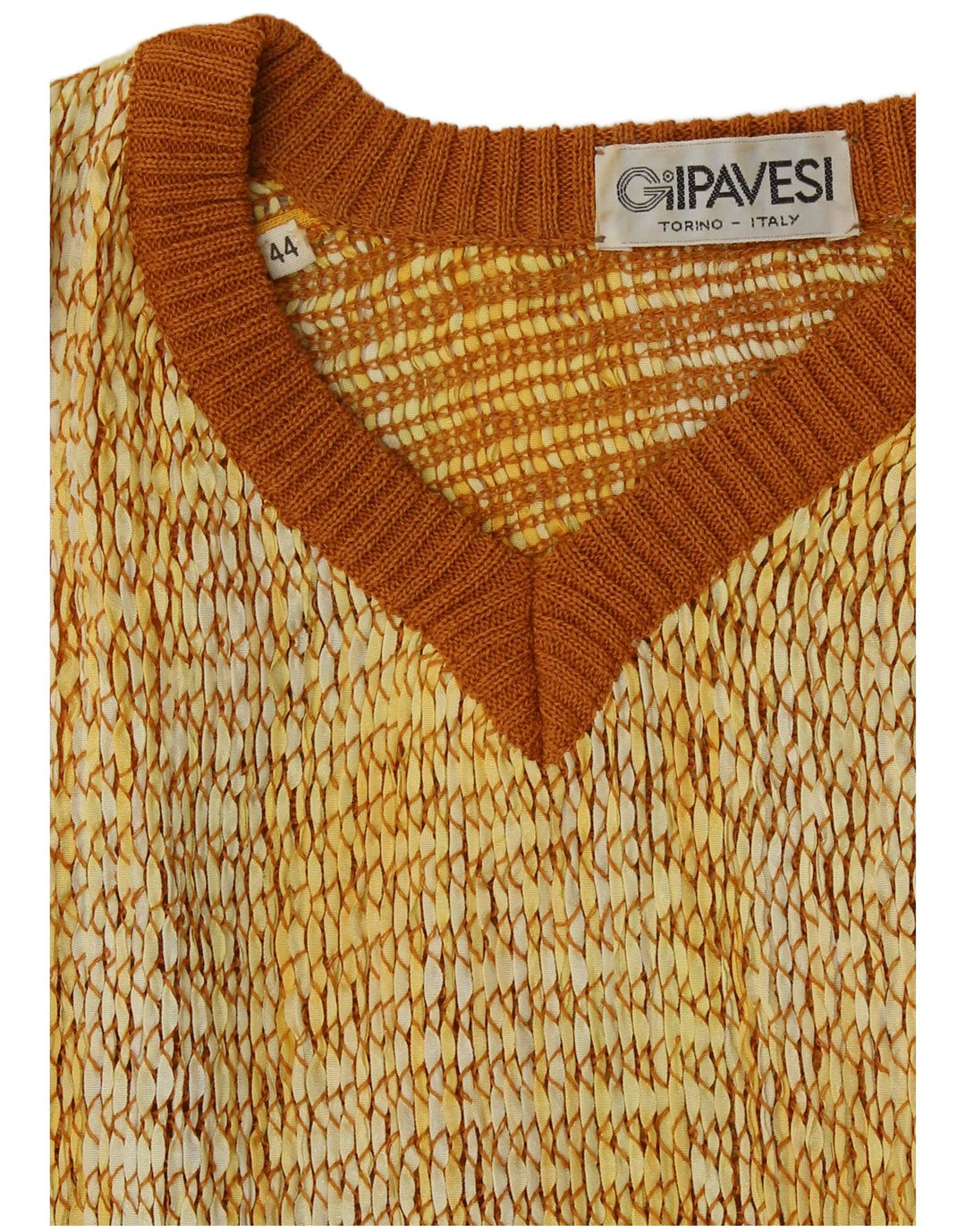 Maglione vintage da donna a maniche corte con scollo a V IT 44 giallo medio