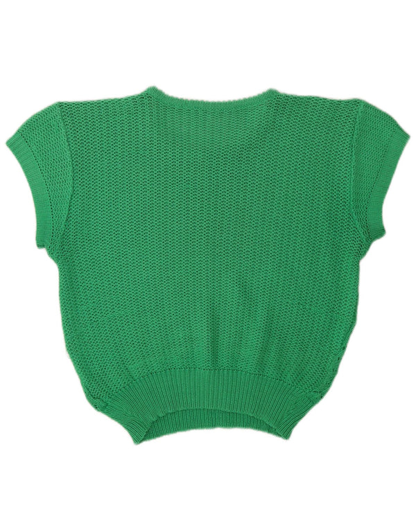 Maglione da donna vintage corto con scollo a barca trasparente UK 14 verde medio