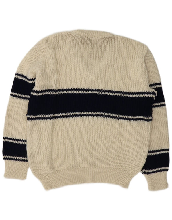 Maglione vintage da uomo con scollo a V, grande color block bianco