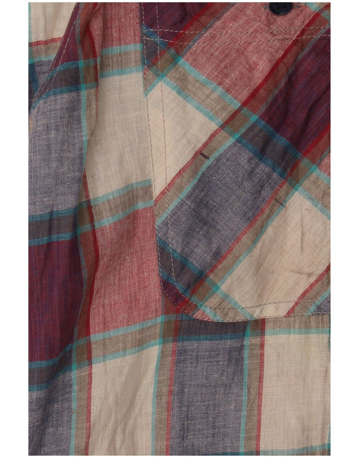 Camicia vintage da uomo a maniche corte in cotone a quadri multicolore grande