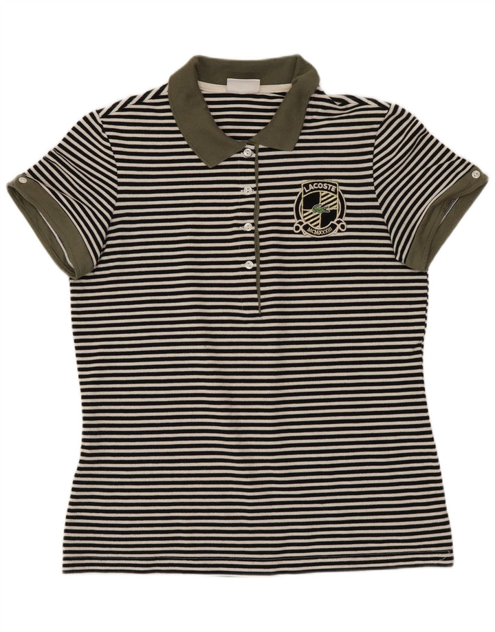 Polo da donna Lacoste taglia 42 grande in cotone a righe nere