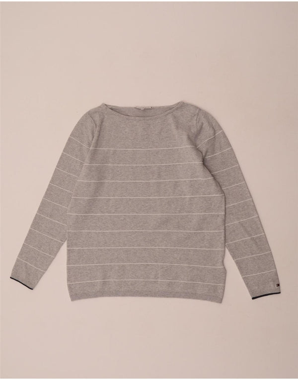 Tommy Hilfiger Donna Maglione con scollo a barca Maglione UK 12 Grigio medio a righe