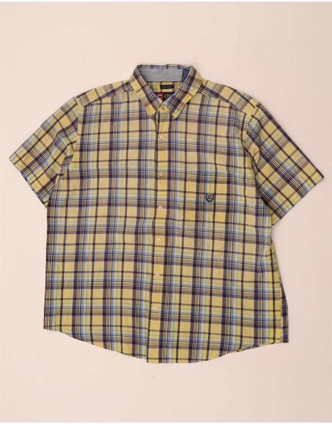 Camicia a maniche corte da uomo Chaps XL in cotone a quadri gialli