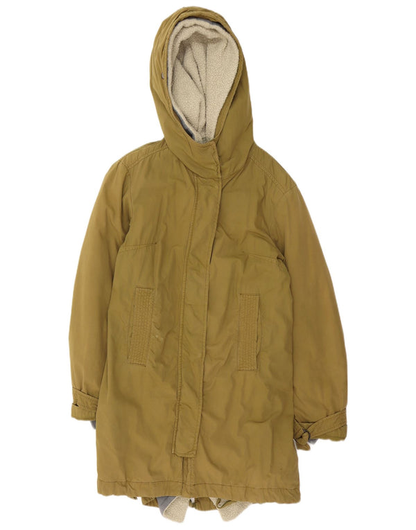 Giacca parka sherpa vintage da donna con cappuccio EU 40 cotone medio kaki