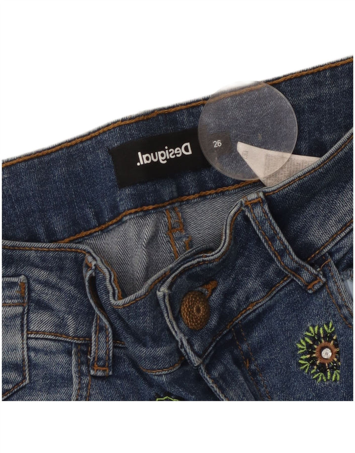Pantaloncini di jeans denim da donna Desigual W26 piccolo cotone floreale blu