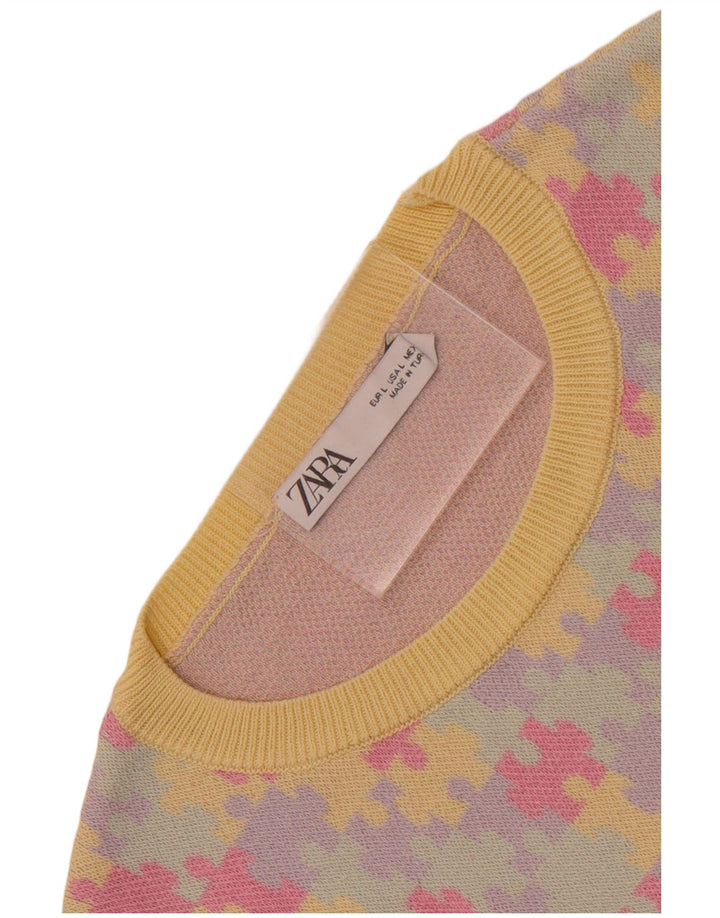 Canotta corta da donna Zara UK 14 grande geometrica multicolore