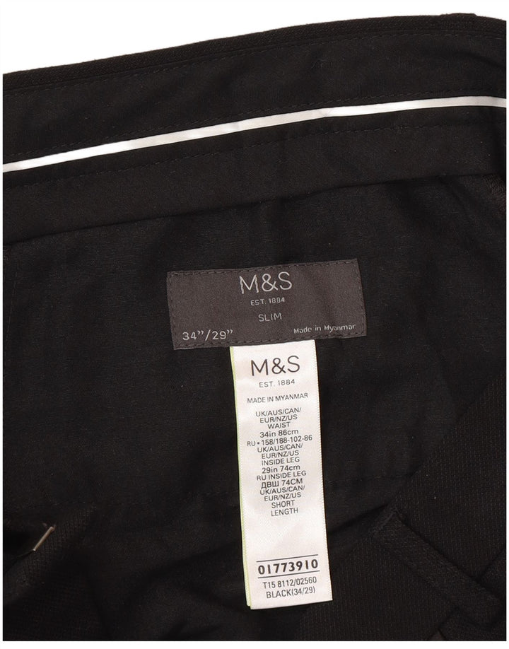 Pantaloni da abito slim da uomo Marks & Spencer W34 L29 poliestere nero