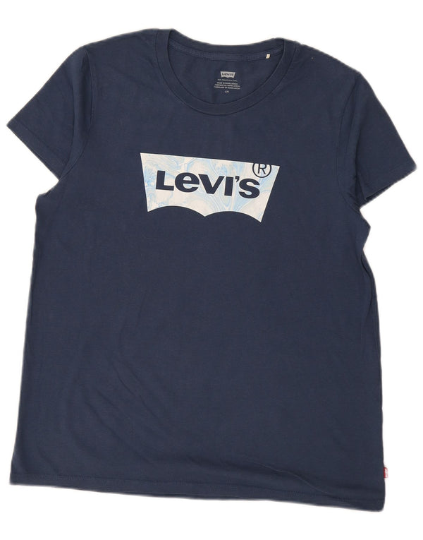 T-shirt grafica da donna LEVI'S Top UK 16 Large in cotone blu navy