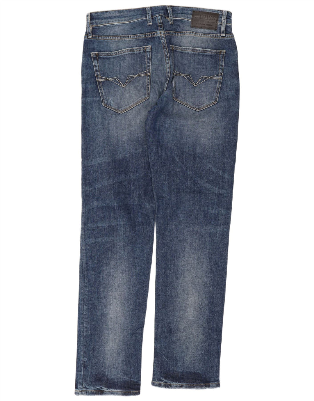 Jeans dritti slim invecchiati Guess da uomo W33 L32 Blu