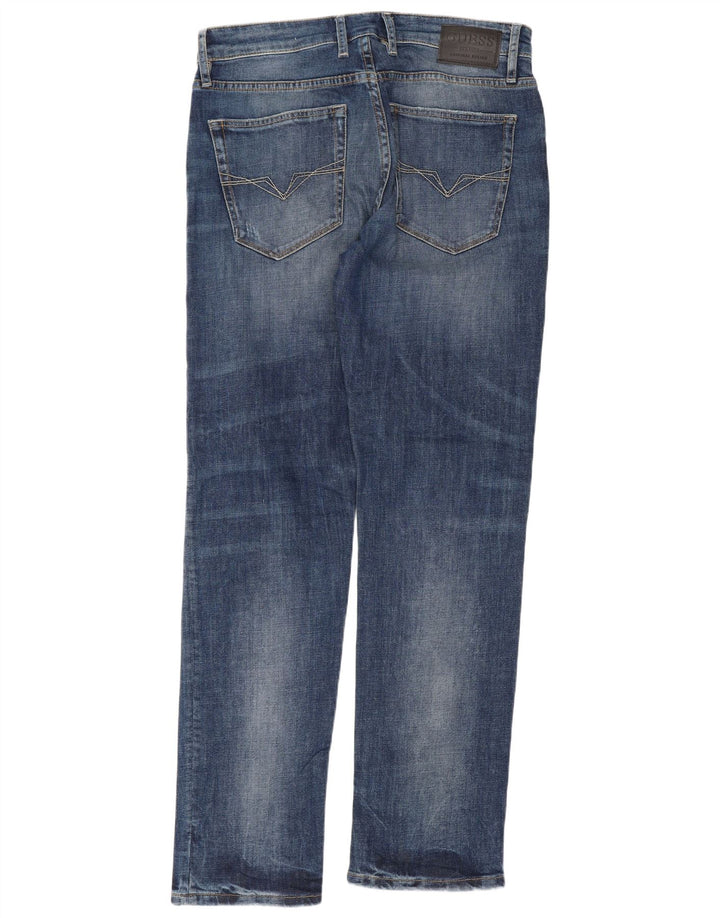 Jeans dritti slim invecchiati Guess da uomo W33 L32 Blu