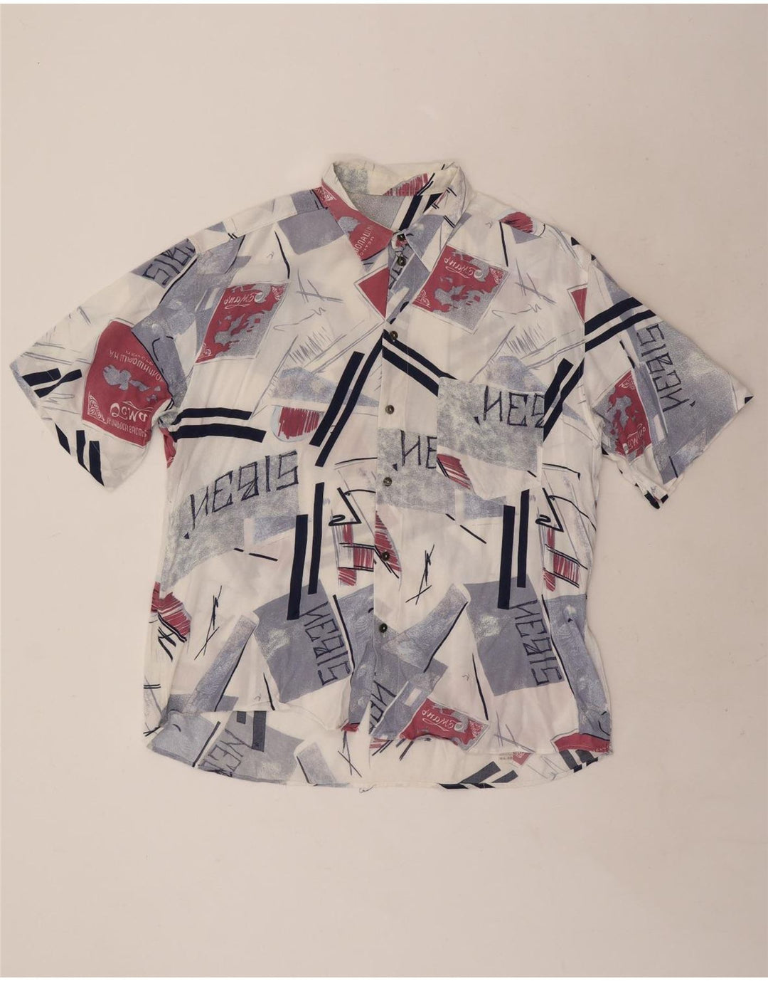 Camicia vintage da uomo a maniche corte XL multicolore geometrica