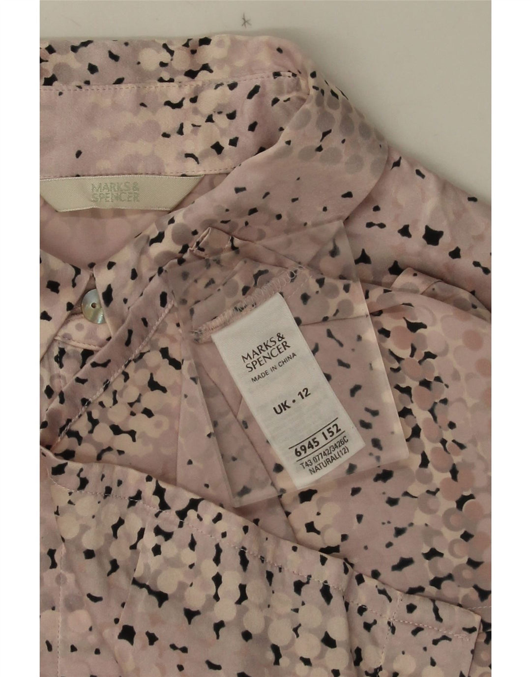 Camicetta camicia da donna Marks & Spencer UK 12 Seta maculata rosa medio