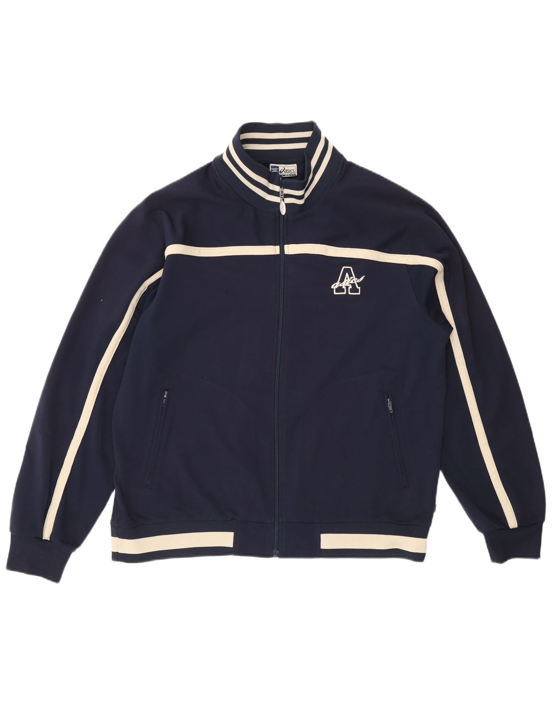 Giacca da ginnastica ASICS da uomo XL in poliestere color block blu navy