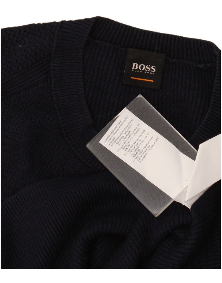 Maglione maglione girocollo da uomo Hugo Boss grande cotone blu navy