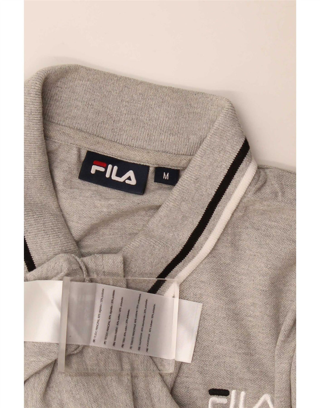 Polo da uomo Fila in cotone a righe grigio medio