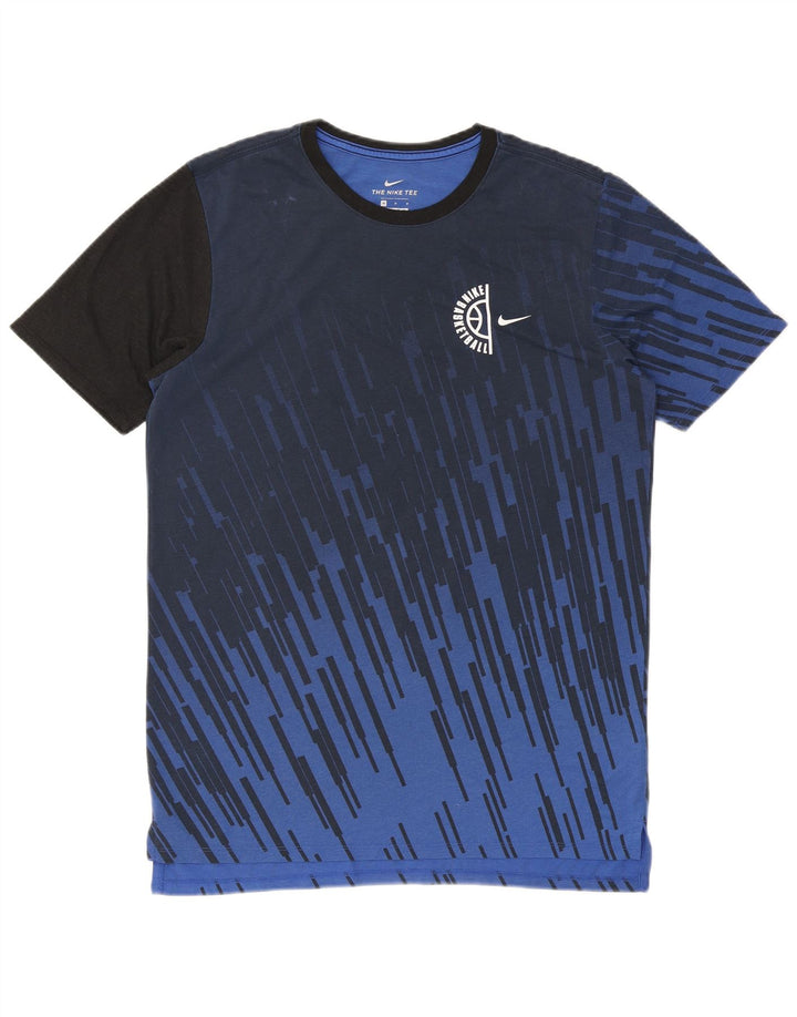 T-shirt Nike Dri Fit da uomo, top in poliestere color block blu medio