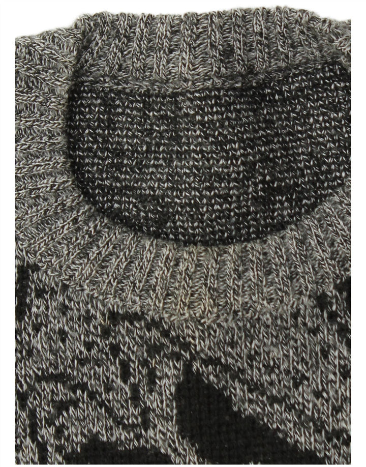 Maglione maglione girocollo da uomo vintage grande grigio geometrico