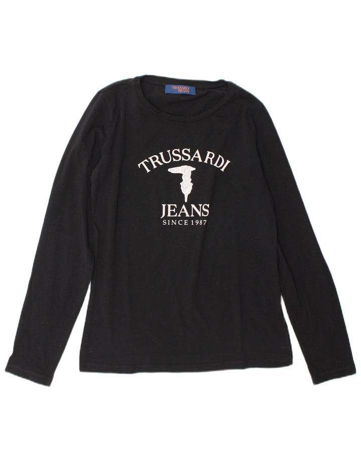 Top grafico da donna Trussardi Jeans manica lunga UK 12 medio nero